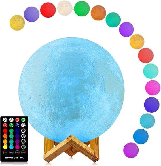 LOGROTATE Moon Lamp, Moon Light Lamps with Time Setting and Stand 3D Printing LED 16 Colors, Hung Up Decorative Night Lights for Baby Kids Friends Lover Birthday Gifts(Diameter 9.6 inch) image