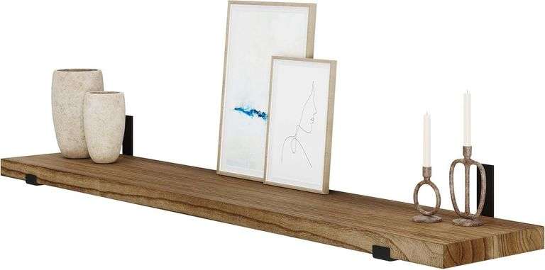 Wallniture Forte 60"x11.5" Rustic Floating Shelves for Wall, Bedroom, Office, Living Room, Kitchen Shelves, Included Heavy Duty Brackets with 1.5" Thick Board, Wall Book Shelf, Burnt, Wood, 1 Pc image