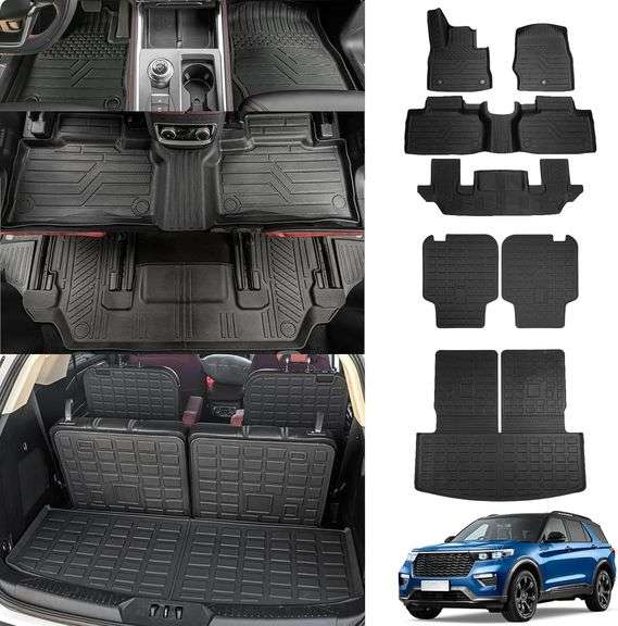 Floor Mats Compatible with 2020-2025 2026 Ford Explorer 6 Seats Cargo Liner Trunk Mat All Weather Kick Mats TPE Trunk Liner 2nd Row Back Seat Cover Protector 2025 Explorer Accessories image
