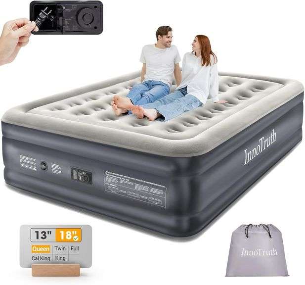 InnoTruth Air Mattress Queen with Built in Pump, Inflatable Mattress Blow up Mattress, Family Choice Award Winner, 18" Colchones Inflables Foldable Air Bed for Guest & Home, Ideal for Camping, 650lbs image