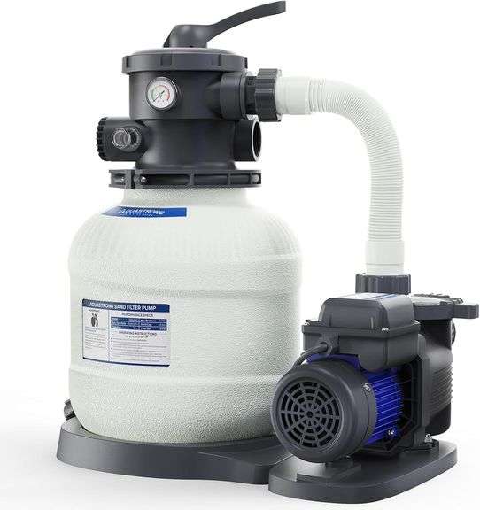 AQUASTRONG Sand Filter Pump for Above Ground Pool with Timer, 3/4 HP Pool Pumps Above Ground 3800 GPH for Pools up to 14000 GAL, 12in Pool Filter with 6-Way Valve, Improved Circulation and Filtration image