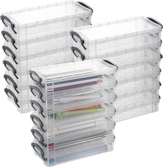 BTSKY 18 Pack Large Capacity Pencil Box, Plastic Pencil Case Crayon Box Bulk, Clear Marker Organizer Stackable Brush Painting Pencils Storage Box for Watercolor Pen Container Drawing Tools(Grey) image