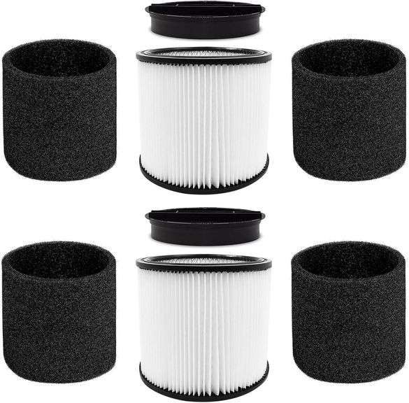 CERO 90304 Replacement Filter for Shop Vac 90304, 90350, 90333, 90585, 5 Gallon and Above Wet/Dry Vacuum Cleaners (2 Replacement Filter+2 Lids+4 Foam Sleeve Filters) image