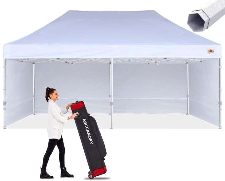 ABCCANOPY 10x20 Pop Up Canopy Tent Commercial Instant Outdoor Canopy Premium-Series with 3 Sidewalls and Hexagonal Legs,White image