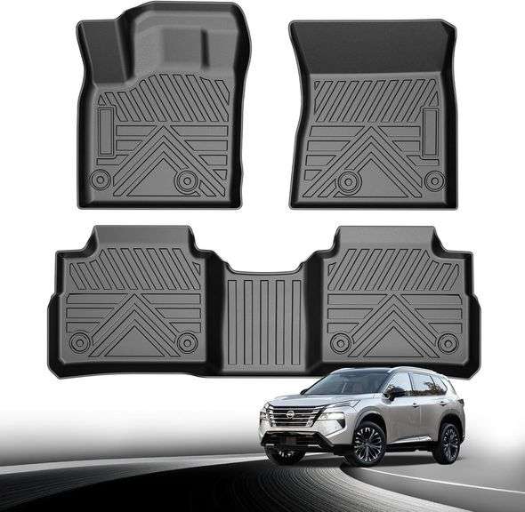Carbon Fiber Floor Mats for Nissan Rogue 2021-2024 2025 2026 All Weather Protection TPE Car Mats Custom Car Liners Accessories, Front & 2nd Row Floor Liners Set image
