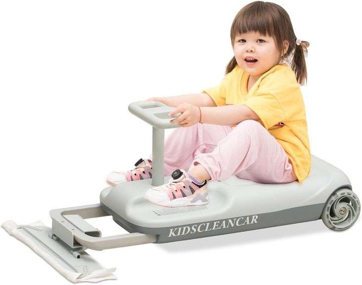 12V Ride-On Car with Cleaning Fun, 3 in 1 Gokart, Soft-Start, 5-Speed Adjustable, Detachable mop, Rechargeable Battery, 160lbs Capacity, Indoor & Outdoor for Kids Ages 3+ Gray image