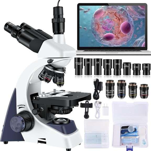 Microscope for Adults 40X-5000X Magnification Lab Grade with Dual Mechanical Stages and HD USB Camera Trinocular Microscope image