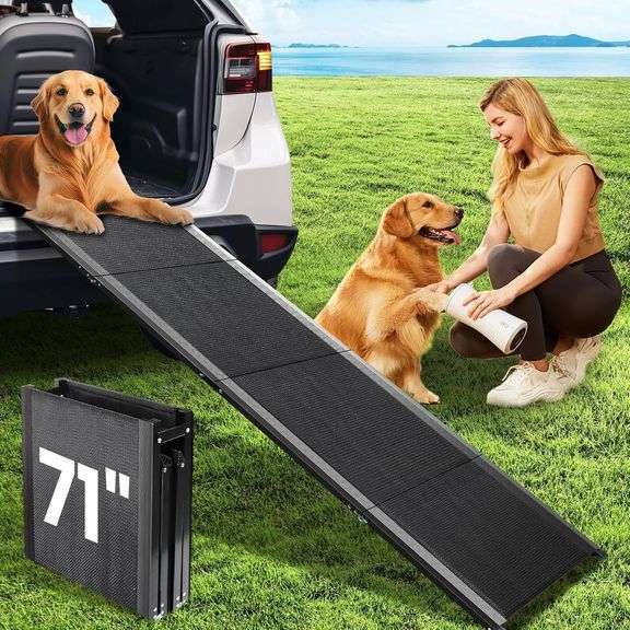 Dog Ramp for Car, 71'x 17' Pet Ramp for Large Dogs with Anti-Slip Surface, Extra Long Dog Ramps Up to 250LBS for Truck SUV Van Stairs, Folding Car Ramp for Dogs to Get on Bed Couch image