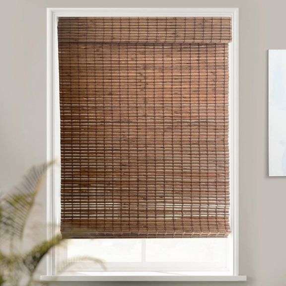 MOOD Custom Bamboo Shades | Rustic | Cordless Bamboo Roman Shades for Windows and Doors (Natural Woven) | Rustic Walnut (Great Privacy) | 70" W X 36" H image