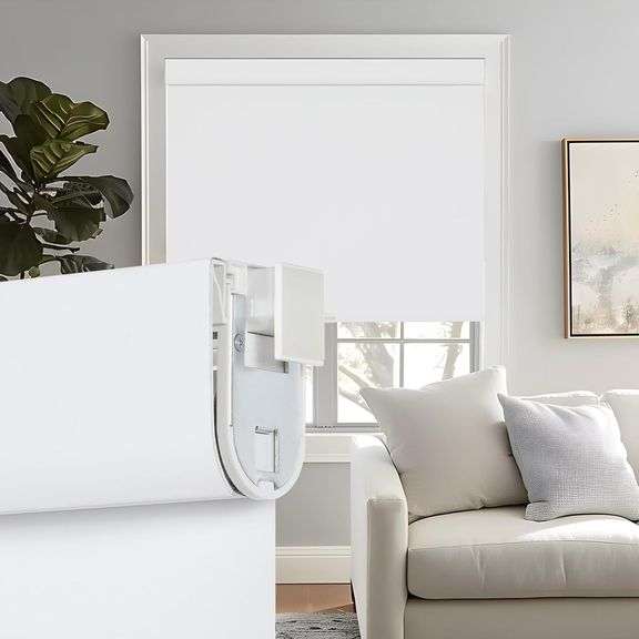 Persilux No Drill No Tools 100% Blackout Roller Shades for Indoor windows, Free-Stop Cordless Roller Blinds, UV Protection Thermal Insulated Fabric Roller Window Shades for Home (White, 35"W x 72"H) image