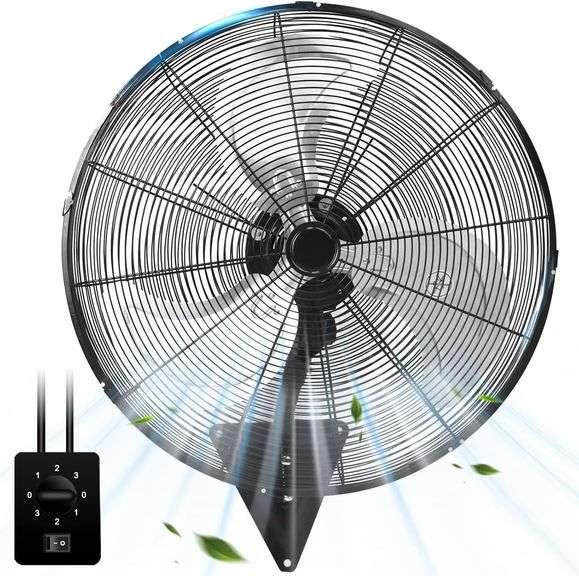 24 Inch Wall Mount Fan, Heavy Duty Oscillating Wall-Mounted Fan with 8500 CFM, High Velocity 3 Speed Fans Indoor with Adjustable Tilting for Workshop, Garage, Patios, Commercial and Industrial image