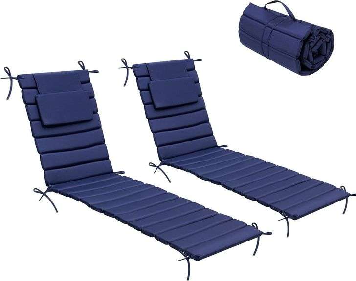 Crestlive Products Chaise Lounge Cushion Outdoor Set of 2, Waterproof Foldable Pool Lounge Chair Cushions with Straps, Lounger Cushions for Outdoor Furniture, Patio, Lawn, 71'Lx21'W (Navy) image