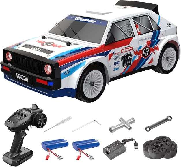 RC Drift Car 1/16 Scale 30+MPH Remote Control Car, Upgraded Brush Motor RC Off-Road Car with 2 Rechargeable Batteries, 2 Sets of Tires, and Light for 8-12 Years Old image