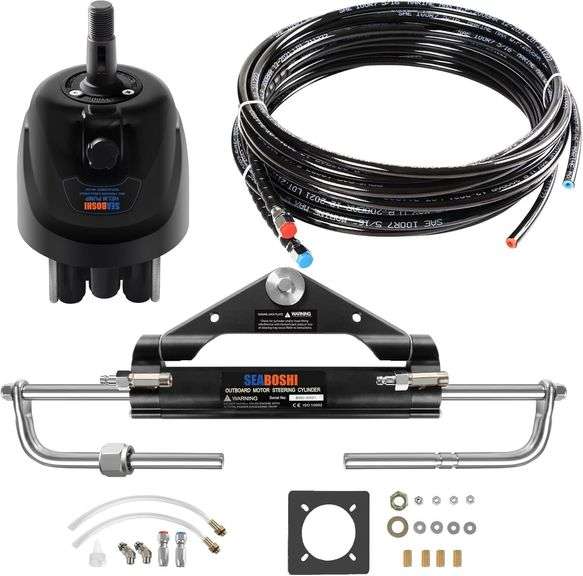 Outboard 150HP Hydraulic Steering Kit,Hydraulic Steering for Boats,Boat Steering System with Hydraulic Cylinder,Helm Pump and Tubing image