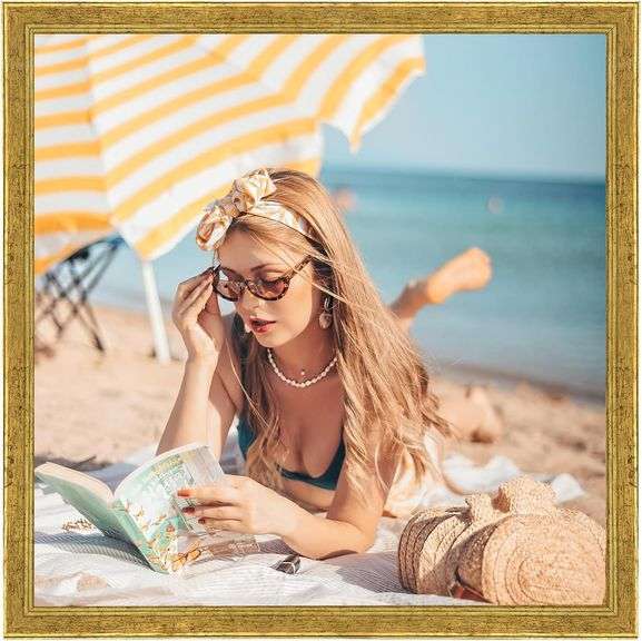 Wood 24x24 Frame Gold, Ornate Natural 24x24in Poster Picture Frame, Modern Golden 24 x 24inch Gallery Wall Photo Frame with HD Plexiglass, Horizontal Vertical Wall Mounting Display 1pcs image