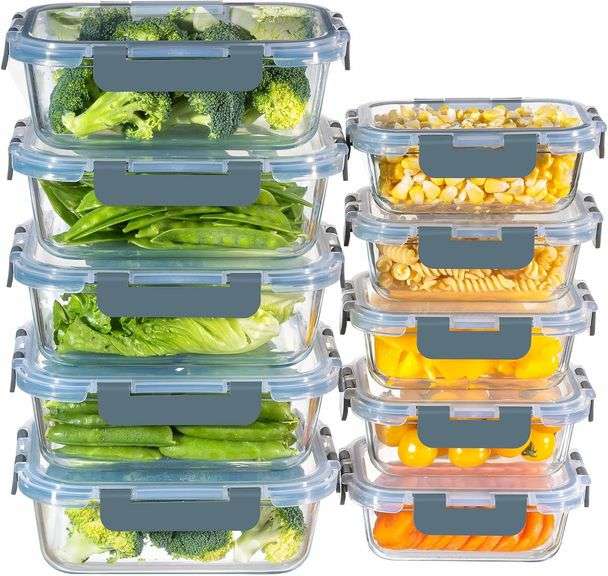 MFY 10-Pack Glass Storage Containers with Lids, Glass Meal Prep Containers Set, Airtight Lunch Containers with Lids, Microwave, Oven, Freezer and Dishwasher Safe, Gray image