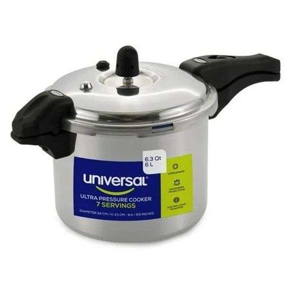 Universal (6.3 Quart / 6 Liter) Ultra Pressure Cooker, Pressure Pot with 6 Safety Systems, Aluminum Pressure Cooker for 7 Servings, Even Heat Distribution, Diameter 9.4 inches, Height 9.6 inches $65 image