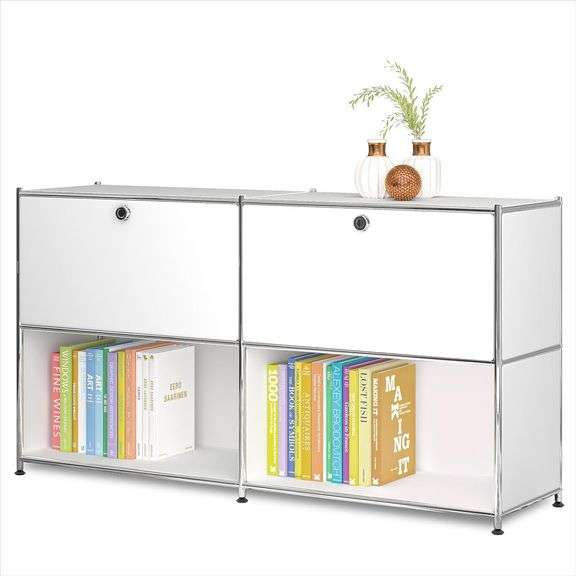 Metal Sideboard with 2 Flap Doors, DIY Modern Home Furnishing,Perfect for Home, Office, Kitchen, Hallway,Foyer Organization(White) $431 image