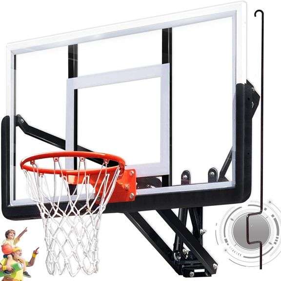 54.5" Wall Mounted Basketball Hoop Adjustable Height Basketball Goal Indoor Outdoor Use Easy Assemble Perfect for Garage Fitness Center Barn School Gym Camp Driveway and More $300 image