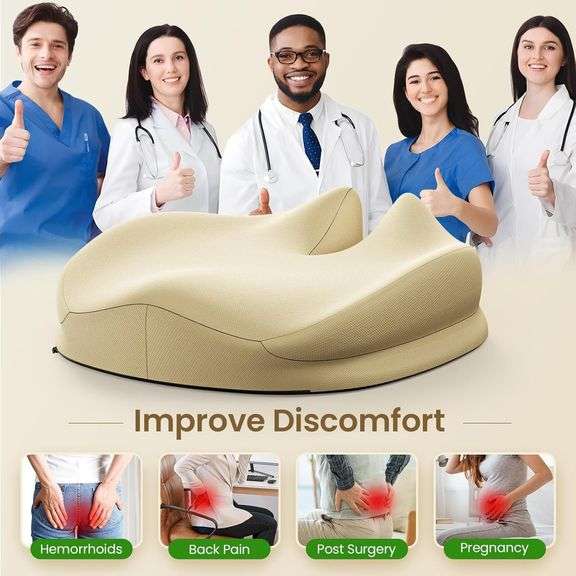 Benazcap Large Seat Cushion for Office Chair Memory Foam Coccyx Pain Relief Cushion Pillow for Back Support Non-Slip Seat Pad for Office Desk, Car Seat, Wheelchair, Sciatica-Beige $24 image