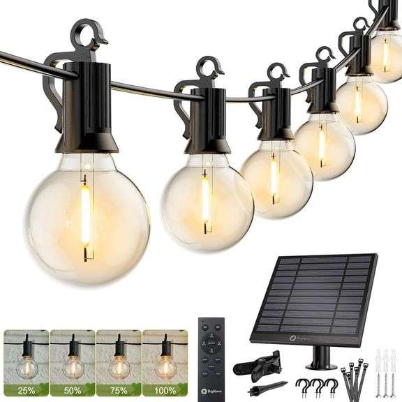 Brightown 58FT Solar String Lights Outdoor with Remote Cable Ties and Hooks, Commercial Grade Patio Lights with 26 LED Shatterproof Bulbs, 3 Light Modes Hanging Light for Backyard Party Decor $34 image