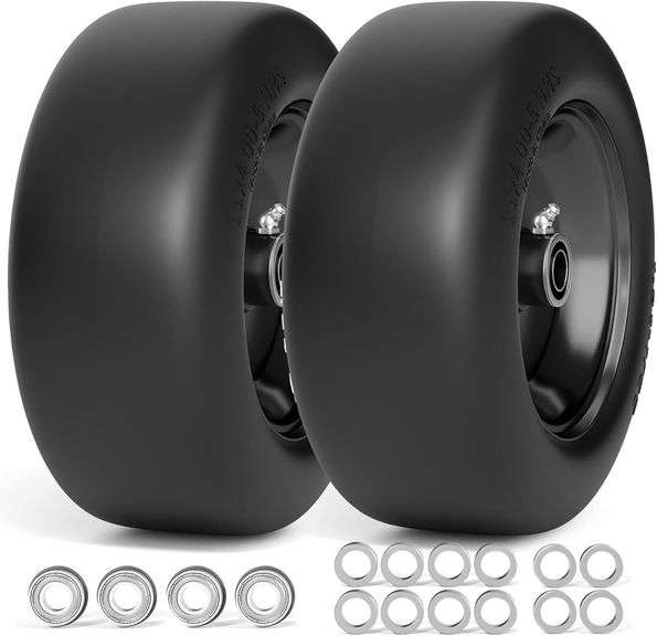 11x4.00-5 Lawn Mower Tires Flat Free and Wheel, 11x4-5 Solid Front Tires for Zero Turn Mower, 350Lbs Load, 3/4", 5/8" and 1/2" Bearings, 3.4"-5.8" Hub for Residential Commercial, 2Pack Black $67 image