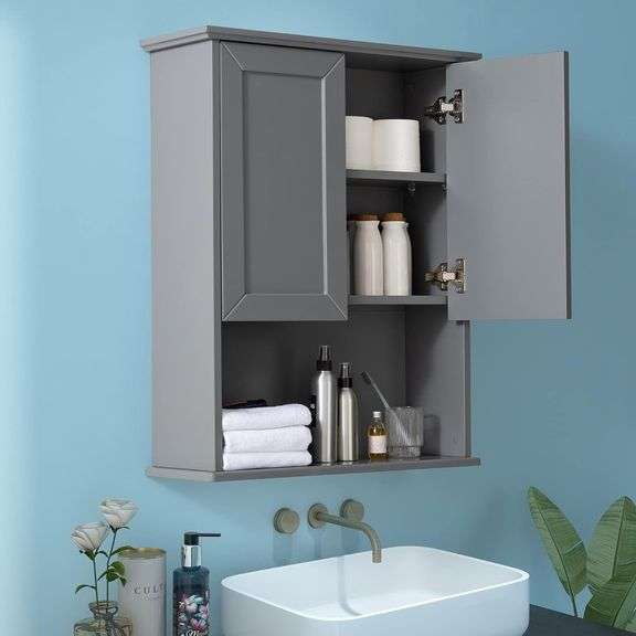 Grey Cabinet Wall Mounted with 2 Doors, Wooden Medicine Cabinet with Adjustable Shelf, 23"x 29" Over Toilet Wall Hanging Cabinets for Bathroom Bedroom, Kitchen, Laundry Room $178 image