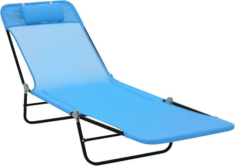 Outsunny Folding Chaise Lounge Chair, Pool Sun Tanning Chair, Outdoor Lounge Chair with Reclining Back, Breathable Mesh Seat, Headrest for Beach, Yard, Patio, Blue $45 image