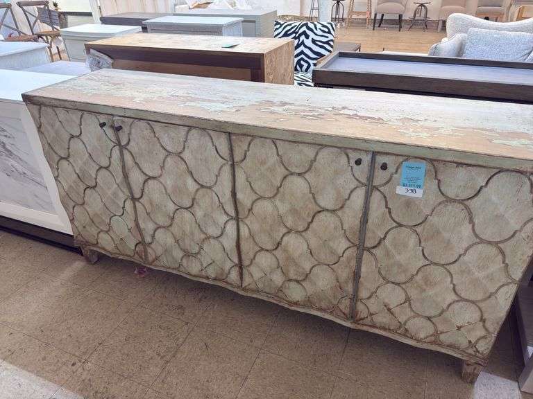 Nans quilted sideboard 72x18x25x36.5 pine/aqua finish