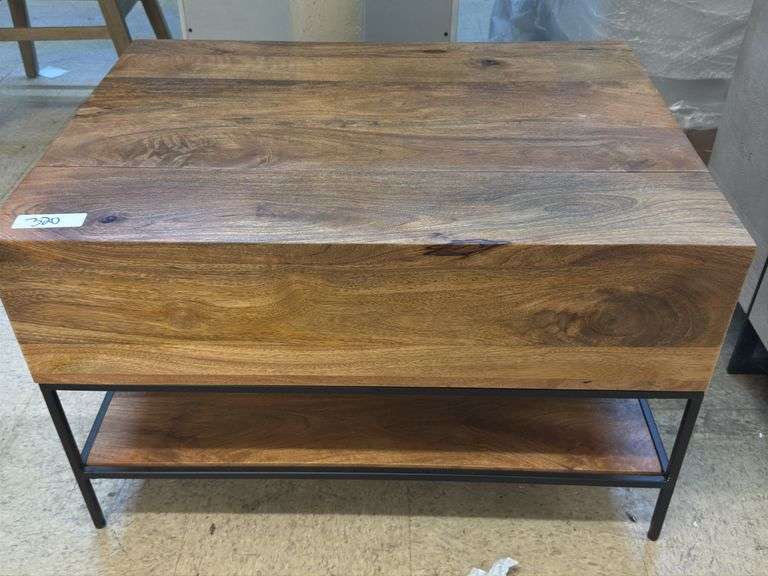 Wood end table w/ black iron base image