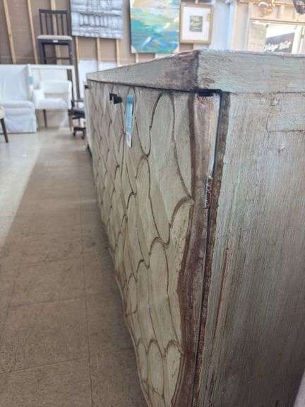 Nans quilted sideboard 72x18x25x36.5 pine/aqua finish