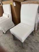 3 white dining chairs