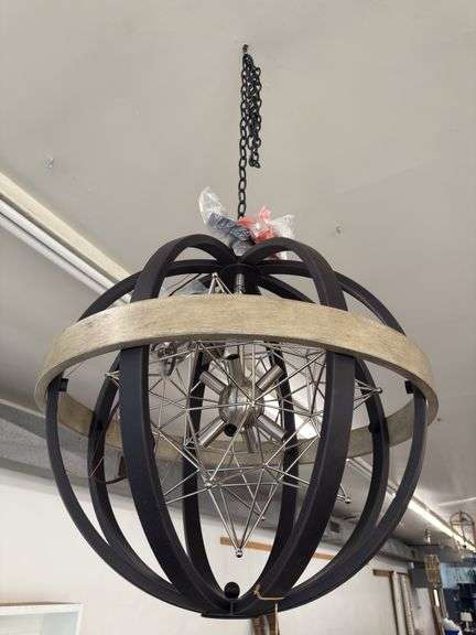 Polaris 8 Light Pendant 24inDx25inH Bronze/Wood image