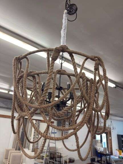 Macon 4 Light Pendant 26x21 Aged Pewter/Nat Rope