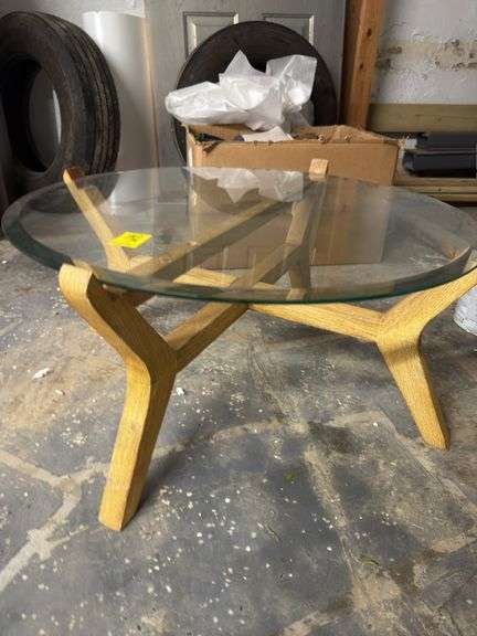 Mid Century Wood Base w/ Glass Top Small Coffee Table image