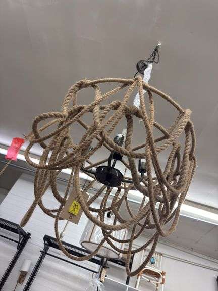 Macon 4 Light Pendant 26x21 Aged Pewter/Nat Rope