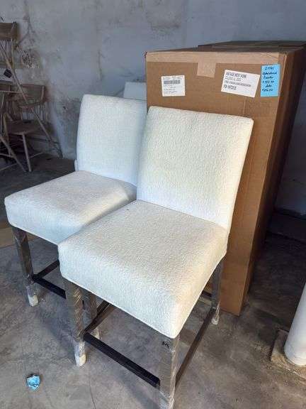 (5) Upholstered 24in Counter Stools Nomad White (one needs cleaned) image