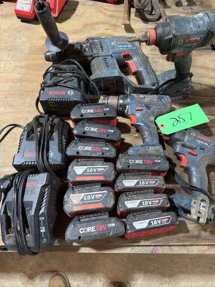 Bosch 18V HammerDrill, Impact, Wrench & Drill + 10 Batteries + 2 Chargers image