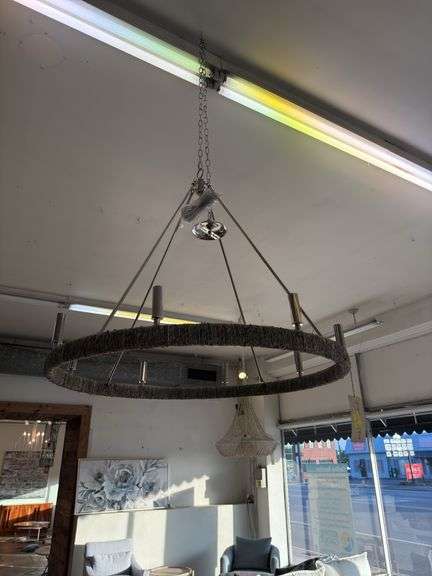 Abacca 8 Light Chandelier 36 x 32 Polished Nickel w/ Wicker image