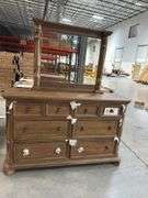 Badcock Hanover Dresser w/ Mirror - 6 Drawer & Clawfoot - Antique CI 71.46x22.83x42.52