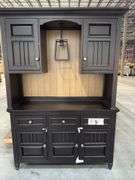 (2) Badcock Buffet w/ Hutch - Natural Wood/Black w/ Light & Felt Lined Drawers