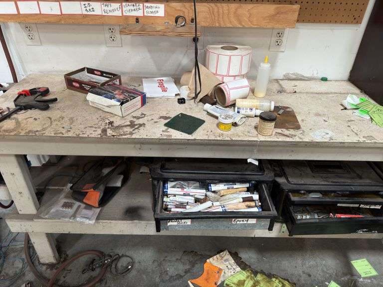 Contents of Shop Table & Table w/ Cabinet