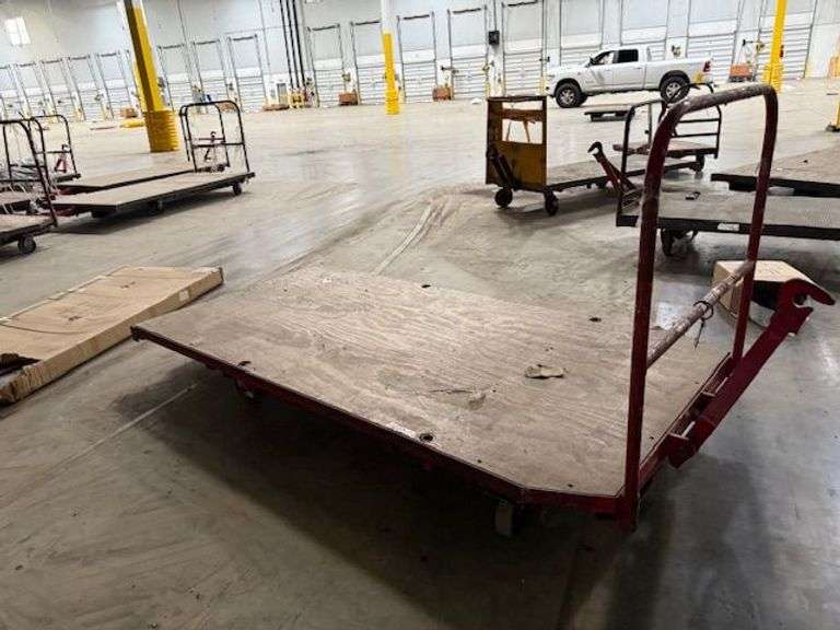 (5) 4ft x 8ft Steel Trolly Carts - With Forklift Slots & Heavy Duty Casters - Hook Up Like Train or Lift