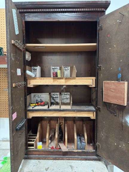 Contents of Shop Table & Table w/ Cabinet