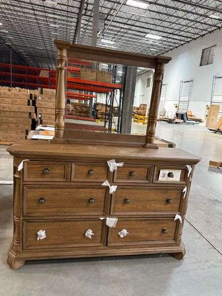 Badcock Hanover Dresser w/ Mirror - 6 Drawer & Clawfoot - Antique CI 71.46x22.83x42.52