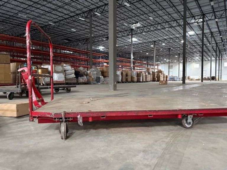 (5) 4ft x 8ft Steel Trolly Carts - With Forklift Slots & Heavy Duty Casters - Hook Up Like Train or Lift
