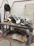 Global Powered Shop Table w/ Misc Tools & Hose Reel