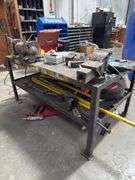 5ft x 3ft Steel Shop Table w/ Vise & Grinder