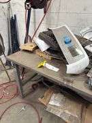 Global Powered Shop Table w/ Misc Tools & Hose Reel