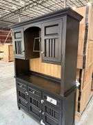 (2) Badcock Buffet w/ Hutch - Natural Wood/Black w/ Light & Felt Lined Drawers